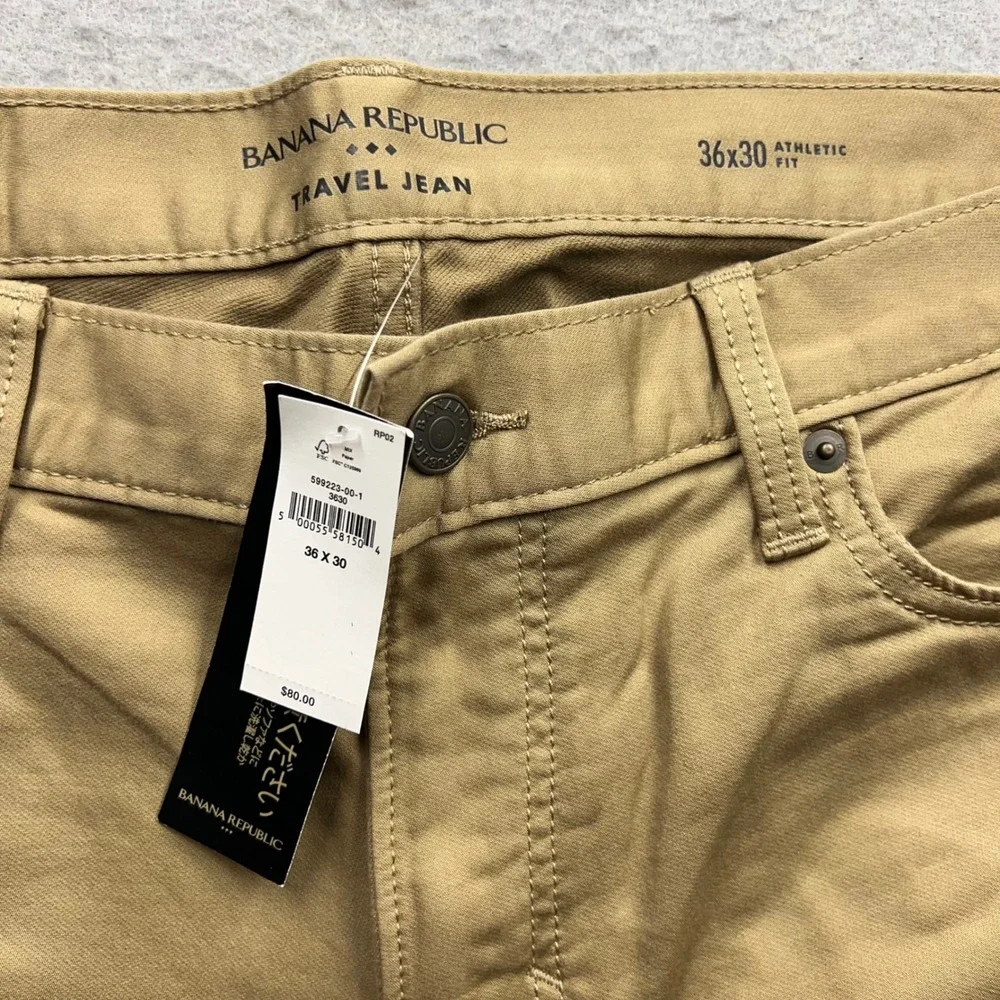 Banana Republic Travel Jean Mens 36x30 Athletic Fit Khaki Tan Pants 599223-00-1